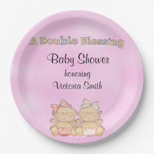 Assiettes En Carton Filles jumelles de baby shower