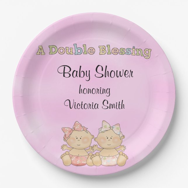 Assiettes En Carton Filles jumelles de baby shower (Devant)