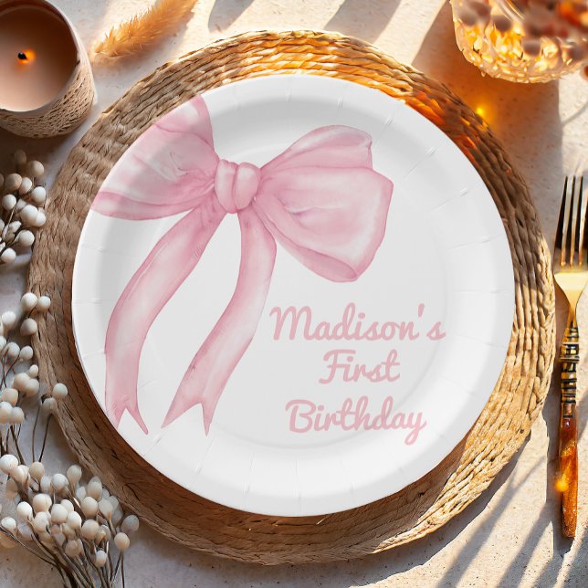 Assiettes En Carton Filles Juste Wanne Be One Rose Bow Coquette Annive (Créateur téléchargé)
