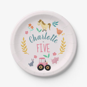 Assiettes En Carton Filles mignonne Rustique Rose ferme Animaux Annive