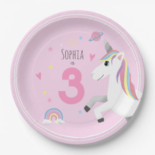 Assiettes En Carton Filles mignonnes et fille rose Unicorne Anniversai