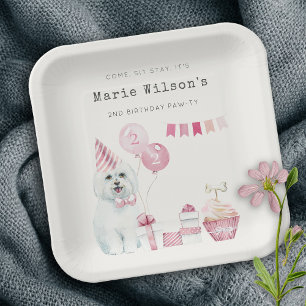 Assiettes En Carton Filles mignonnes Roses Fête Chien Chien Robe N'Imp
