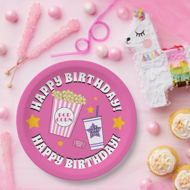 Assiettes En Carton Fille's Movie Night Anniversaire (Fête)