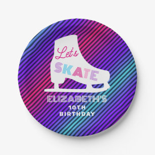Assiettes En Carton Filles Patinage sur glace Anniversaire Néon