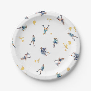 Assiettes En Carton Filles Patinage sur glace, Hockey Blue Gold Annive