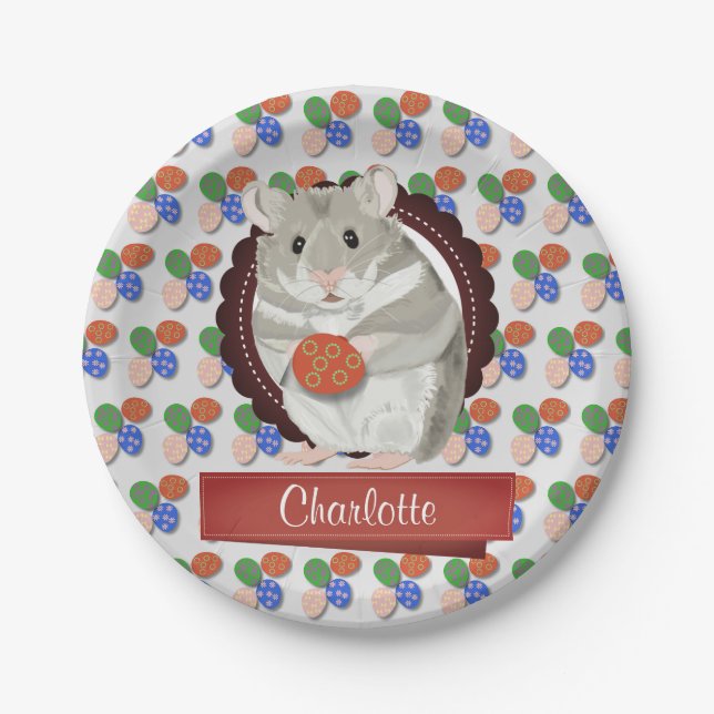 Assiettes En Carton Filles personnalisées Hamster Pâques (Devant)