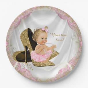 Assiettes En Carton Filles Rose Or Talon Haut Baby Shower