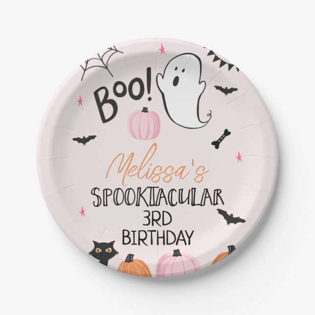 Assiettes En Carton Filles Rose Orange Noir Boo Halloween Anniversaire (Devant)