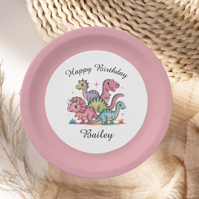 Assiettes En Carton Filles roses Dinosaure Anniversaire (Créateur téléchargé)