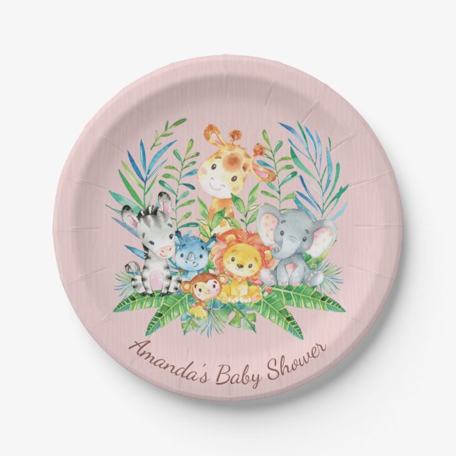 Assiettes En Carton Filles Safari Jungle Baby shower 7" Plaque (Devant)