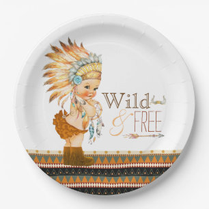Assiettes En Carton Filles sauvages et libres Baby Shower tribal