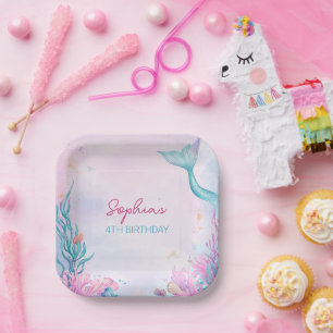 Assiettes En Carton Filles Sirène Anniversaire de fête