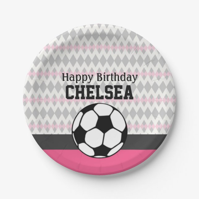 Assiettes En Carton Fille's Soccer Party Custom Anniversaire (Devant)