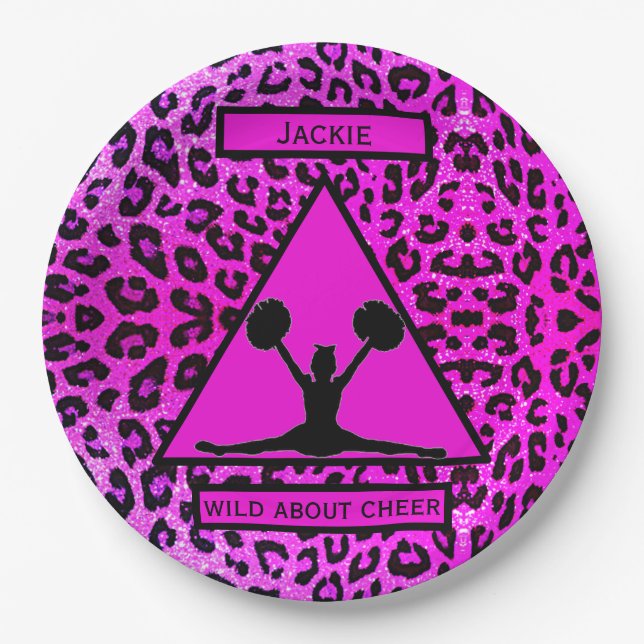 Assiettes En Carton Filles "Wild About Cheer" Leopard rose (Devant)