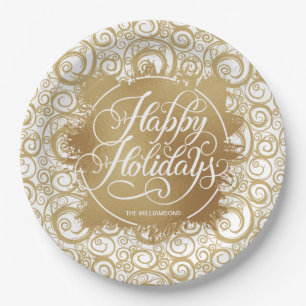 Assiettes En Carton Fils et or Faux Foil Noël