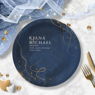 Assiettes En Carton Fine Lines Gold Abstrait Mariage V1 Navy ID867