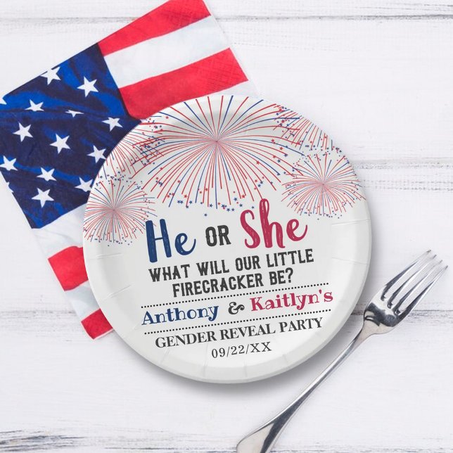 Assiettes En Carton Firecracker 4 juillet Parti de révélation de genre (Créateur téléchargé)
