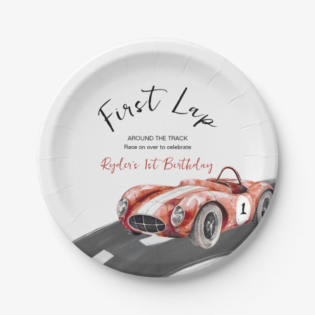 Assiettes En Carton First Lap Race Car 1st Birthday  (Devant)