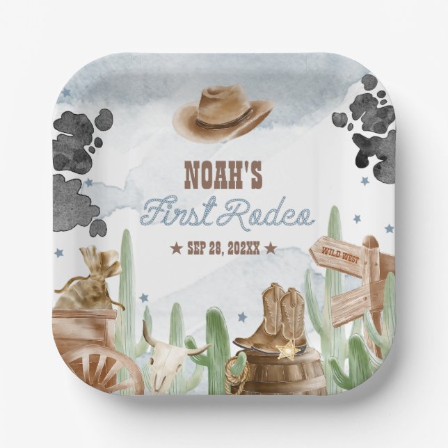 Assiettes En Carton First Rodeo 1st Birthday Rustic Wild West (Recto)