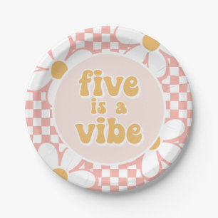 Assiettes En Carton Five est un Vibe Pink Daisy Checker