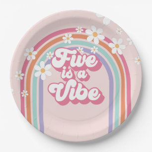 Assiettes En Carton Five est Vibe Rainbow Pink 5e anniversaire