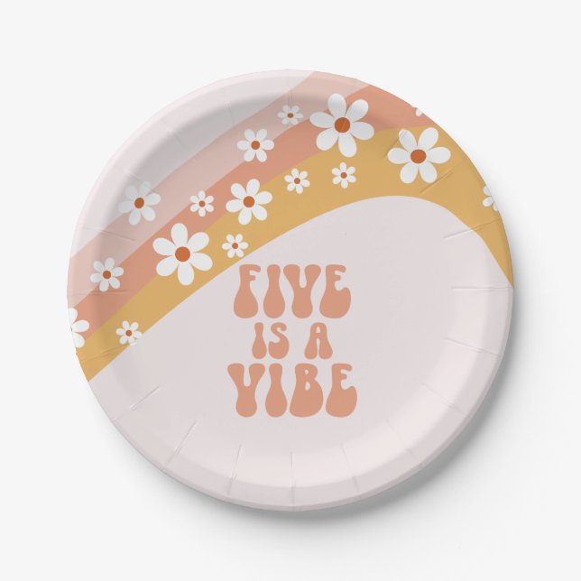 Assiettes En Carton Five est Vibe Super Retro Rainbow 5e anniversaire (Devant)