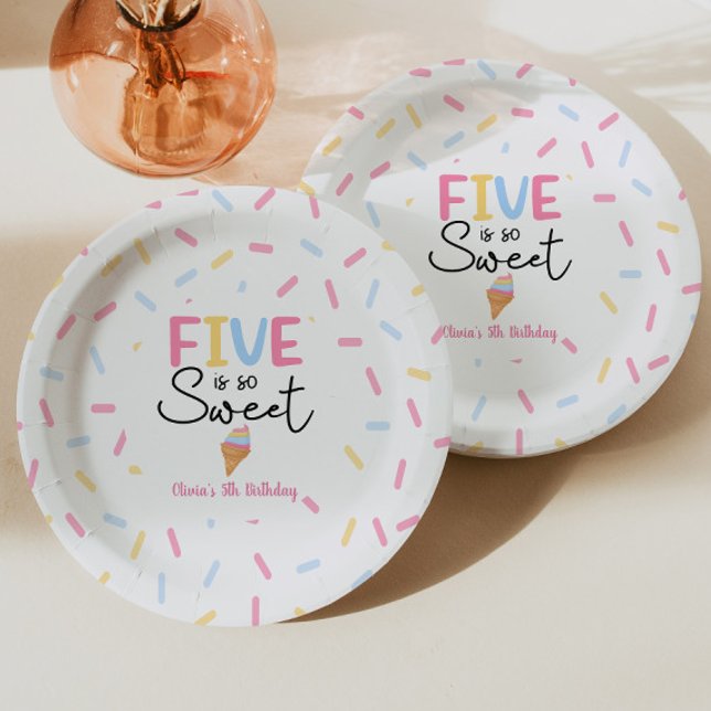 Assiettes En Carton Five Is So Sweet Ice Cream 5e fête d'anniversaire (Créateur téléchargé)