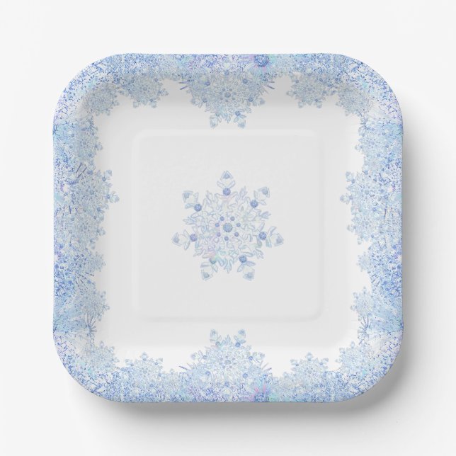 Assiettes En Carton Flacon de neige bleu glace (Recto)