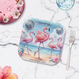 Assiettes En Carton Flamant rose Birthday Beach Party