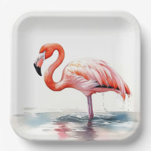 Assiettes En Carton Flamant rose de fête tropicale