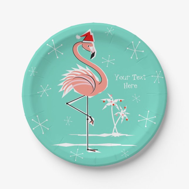Assiettes En Carton Flamant rose de Noël Plaque papier (Devant)