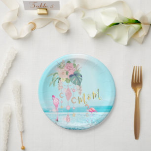 Assiettes En Carton Flamant Rose Floral Jewels Rose Mer Océanique 
