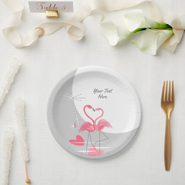Assiettes En Carton Flamant rose Love Grande Lune Plaques papier texte (Mariage)