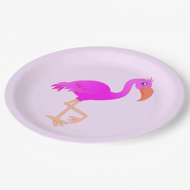 Assiettes En Carton Flamant rose mignon - Bonne fête (Angle)