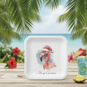 Assiettes En Carton Flamant rose père Noël Snowbird, personnalisé