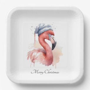 Assiettes En Carton Flamant rose père Noël Snowbird, personnalisé