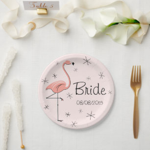 Assiettes En Carton Flamant rose Pink Bride et plaque papier Date