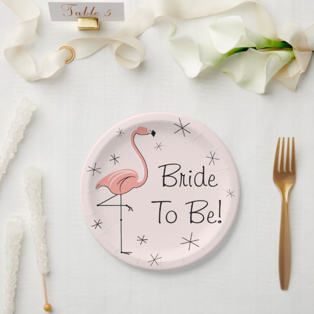 Assiettes En Carton Flamant rose Pink Bride to Be! plaque papier (Mariage)