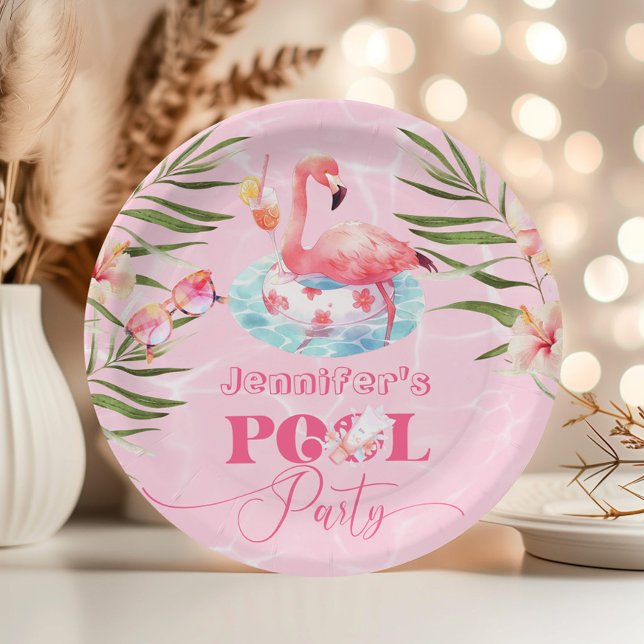 Assiettes En Carton Flamant rose piscine fête fille rose (Créateur téléchargé)