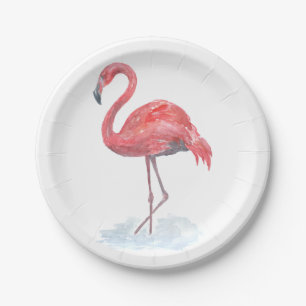 Assiettes En Carton Flamant rose rose, aquarelle.