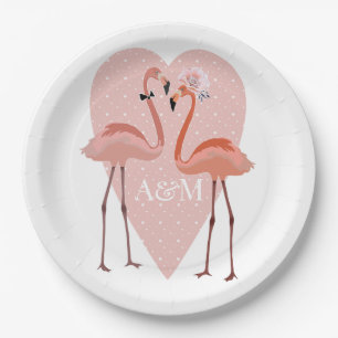 Assiettes En Carton Flamant rose rose élégant coeur amour doux