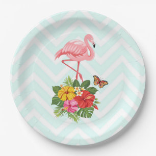 Assiettes En Carton Flamant rose rose & Hibiscus Tropical Fancy