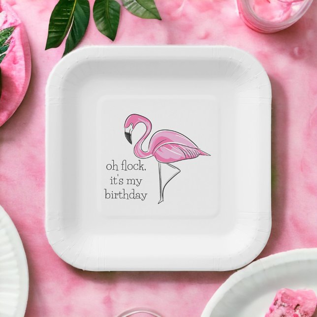 Assiettes En Carton Flamant rose rose Oh Flock C'est mon Anniversaire  (Créateur téléchargé)