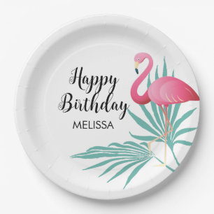 Assiettes En Carton Flamant rose rose Palm Feuille Anniversaire