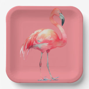 Assiettes En Carton Flamant rose rose sur plaque de papier rose