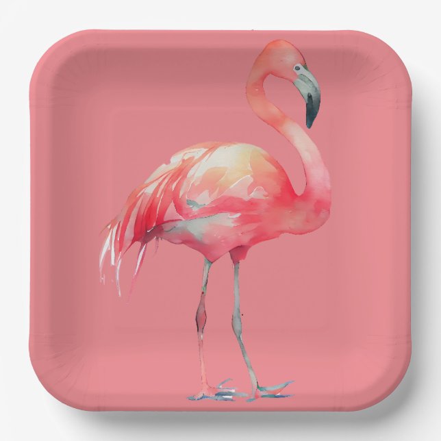 Assiettes En Carton Flamant rose rose sur plaque de papier rose (Recto)