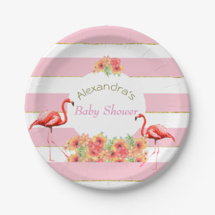 Assiettes En Carton Flamant rose tropical Baby shower en bande rose