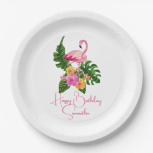 Assiettes En Carton Flamant rose Tropical Beach Anniversaire Fête Pers
