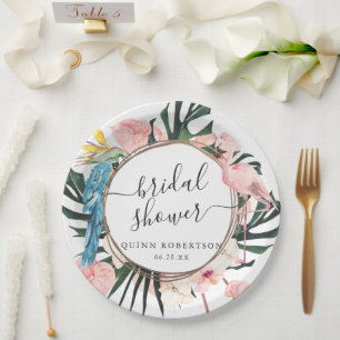 Assiettes En Carton Flamant rose tropical chic Fête des mariées floral
