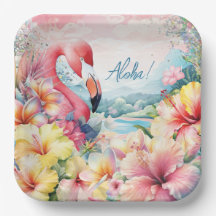 Flamant rose Tropical d'été Luau Plate Design